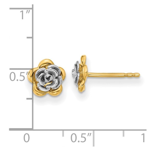 14K Two-tone Flower Post Earrings - Picture 2 of 4